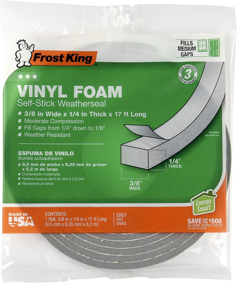 Frost King V734H Vinyl Foam Tape - Closed Cell, 3/4" W, 1/2" Thick, 10' L, Grey