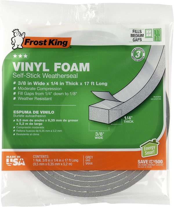 Frost King V734H Vinyl Foam Tape - Closed Cell, 3/4" W, 1/2" Thick, 10' L, Grey