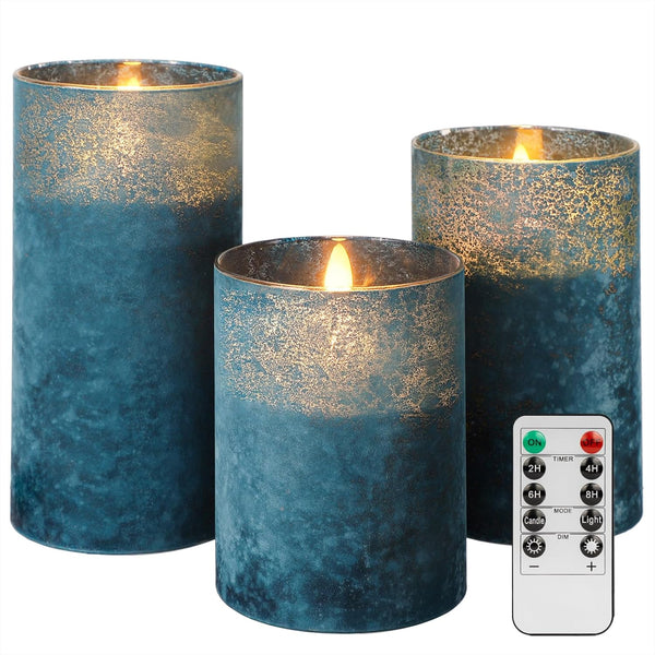 ANGELLOONG Blue Flameless Candles with Remote, Flickering Led Candles with Timer, Electric