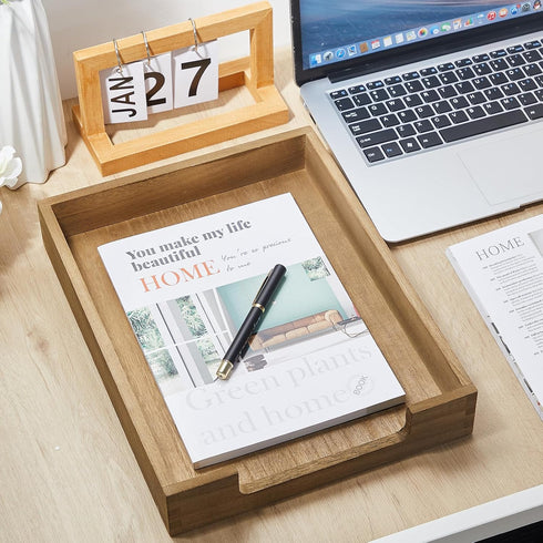 Fulmoon 3 Pcs Stackable Wood Letter Tray, A4 Size Desk Organizer for Office Documents, Desktop Mail Storage