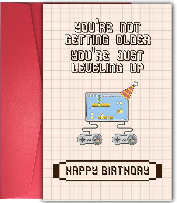 YIWANSIN Funny Birthday Card for Gamer, Leveling Up Pun Birthday Card for Friends