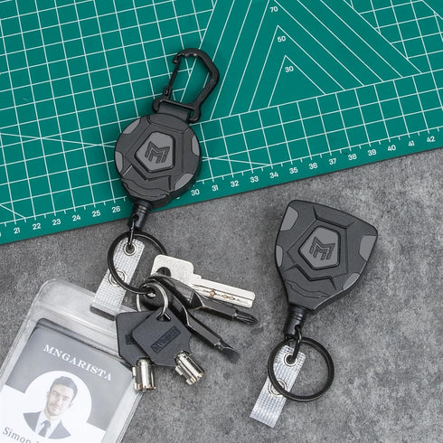 MNGARISTA Heavy Duty Retractable Keychain, Belt Clip & Carabiner Versions, 31.5" Steel Rope, 2-Pack Tactical ID Badge