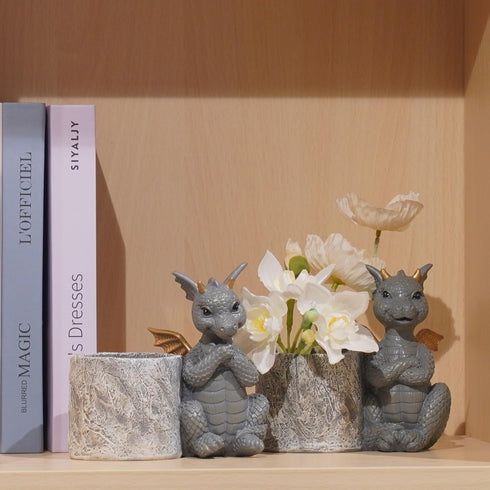 Guichifun Dragon Pen Holders, Set of 2 Cute Decor Figurines for Desk, Fashion Organizers for Women and Kids
