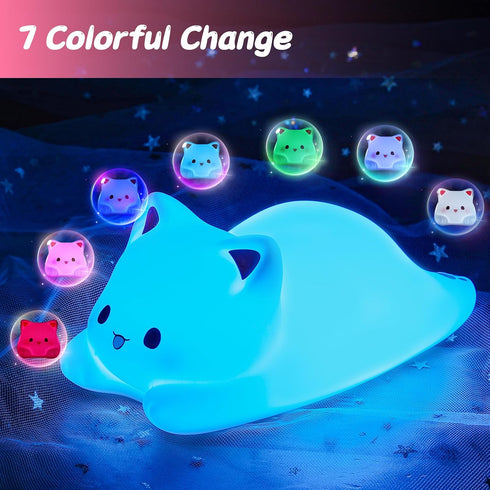 1/3 Dimmable LOVERUIS Cute Night Light for Kids Cat Night-Light Baby Girl Squishy NightLight Hour Timer Kitty Light