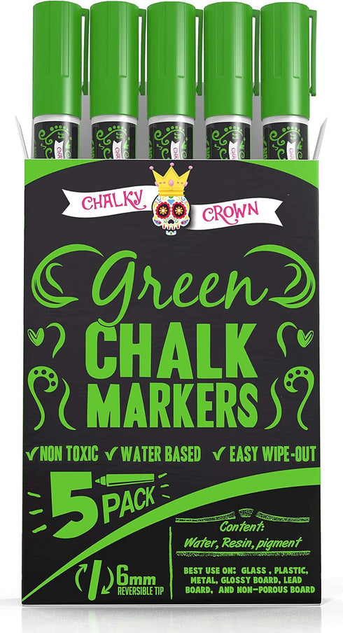 CHALKY CROWN Liquid Chalk Marker Pen - Dry Erase Marker for Chalkboard Signs, Windows, Blackboard, Glass - 6mm