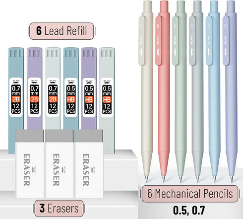 Mr. Pen- Pastel Mechanical Pencil Set with Lead Refills & Erasers, 6 Pack, 2 Sizes, 0.5 & 0.7mm, Aesthetic Mechanical Pencils Set, Pastel Mechanical Pencils, Cute Mechanical Pencils Cute by Mr. Pen