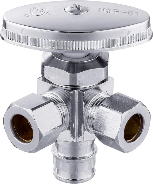 EFIELD Multi-Turn Dual Outlet Angle Stop Valve, 1/2" Expansion PEX-A Pipe Inlet x (3/8 inch x 3/8 inch) Compression