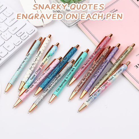 Snarky Funny Office Pens, 12 Pcs Negative Sarcastic Quotes Ballpoint Pens with Stylus Tip for Colleagues, Black Ink