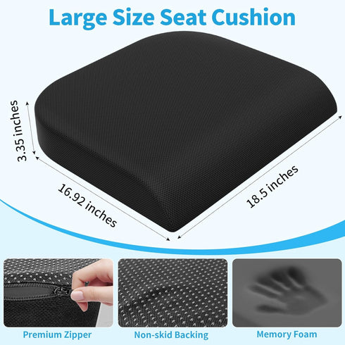 TranquilRelax Large Seat CushionSoft Foam Cushion for Long Sitting Hours on Office Chair, Home & Car, Non-Slip Chair