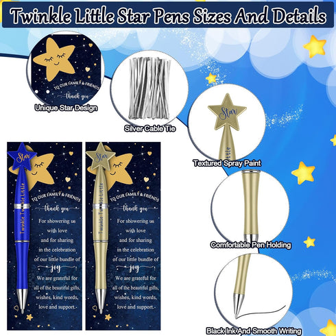Twinkle Twinkle Little Star Baby Shower Pen Favors, Includes Ballpoint Pens and Thank You Cards for Gender Reveal Party