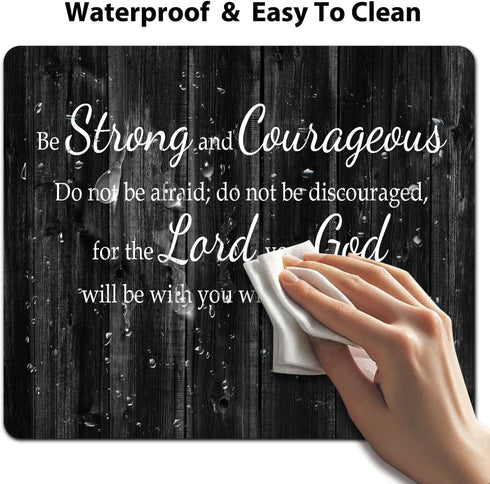 Inspirational Quote Rustic Black Wood Mouse Pad, Christian Bible Verses Joshua 1:9 Be Strong and Courageous