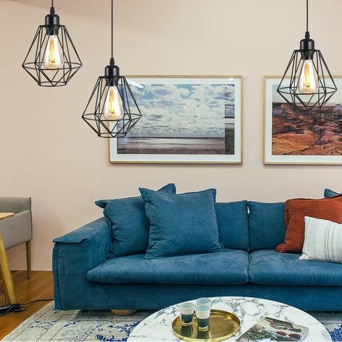 Laihezz Black Metal Plug in Pendant Light, Hanging Light Fixture with Plug in Cord, Hanging Lights with Plug in Cord
