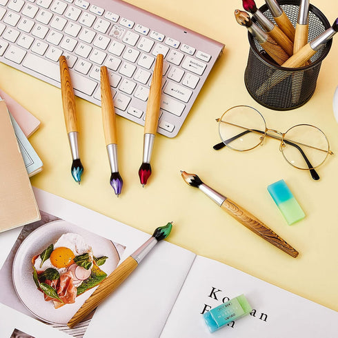 Outus Bamboo Brush Shape Ballpoint Pen - 30 Pieces Novelty Retractable Paintbrush Ink Pens for Art Activities