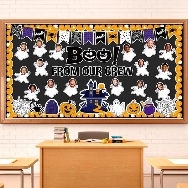 Halloween Ghost Bulletin Board Cutouts, Pumpkin Castle BOO Ghost Patterned Spider Web DIY Photo Borders