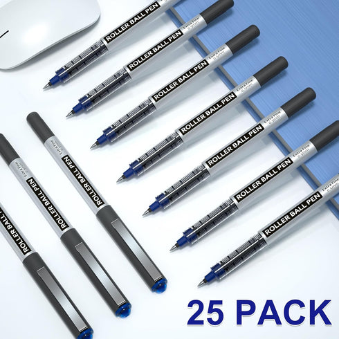Shuttle Art 25 Pack RollerBall Pens, Blue Fine Point 0.5mm Liquid Ink Pens for Writing, Journaling, School Office
