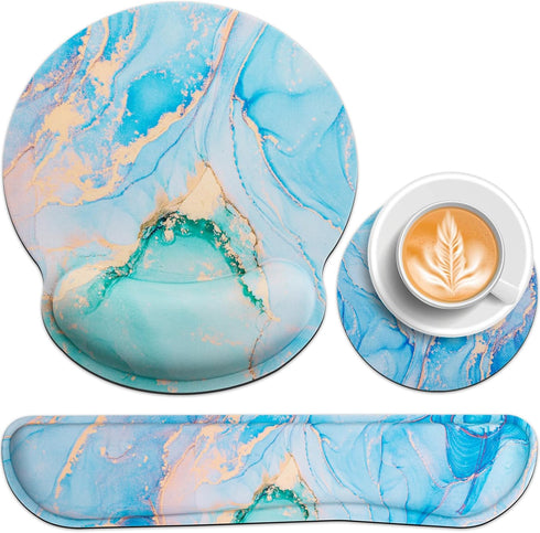 Qomalama 3-in-1 Mouse Pad with Wrist Rest Set, Ergonomic Mouse Pad, Keyboard Gel Wrist Rest, Non-Slip Design