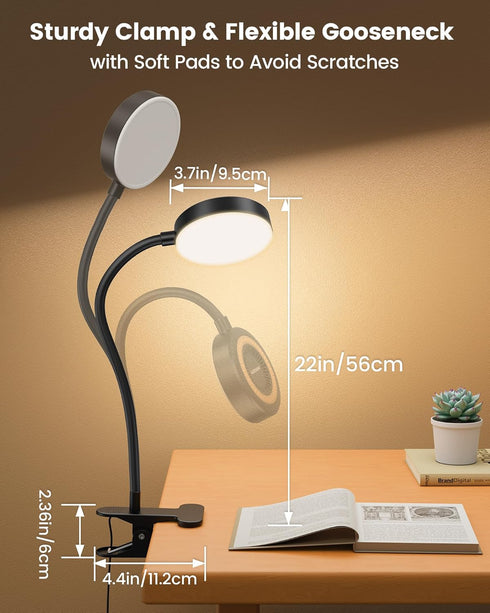 72 3 5 30/60-Min Glocusent Clip on Light, LEDs Clip on Lamp with Amber Night Light, Colors & Brightness Bed Lamp, Auto