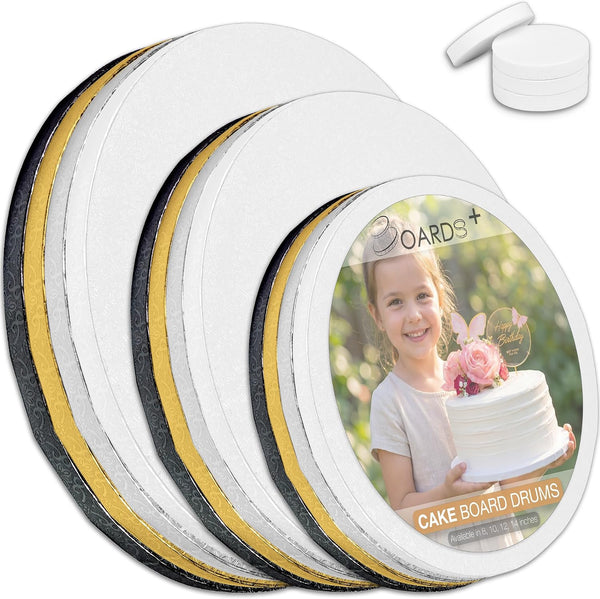 BOARDS+ Sleek Cake Drums 8, 10 & 12 Inch in White, Silver,