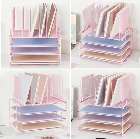 Desk Organizers and Accessories, 3-Tier Paper Organizer with 5 Vertical File Holders for Desk, Workspace Organization,