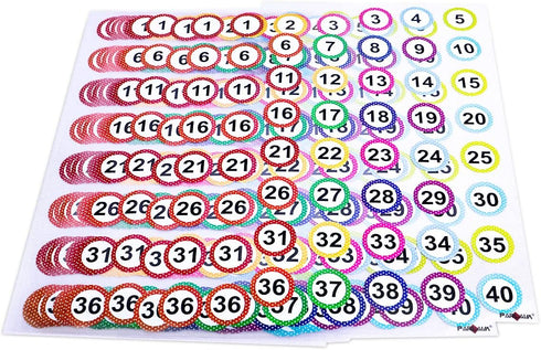 Number Labels Stickers - 1 Inch Round 1-40 Polka Dot 520 Pcs Colorful Labels for Office and Classroom