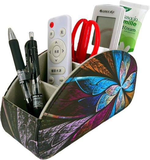 PU Leather Remote Control Holder, TV Remote Caddy with 5 Compartments for Organizing Controllers and Glasses