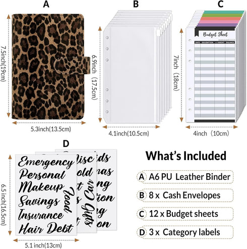 SKYDUE A6 Budget Binder with Zipper Envelopes, Money Organizer for Cash with 12Pcs Expense Budget Sheet & 24Pcs Stickers, Cash Envelopes for Budgeting and Saving by SKYDUE
