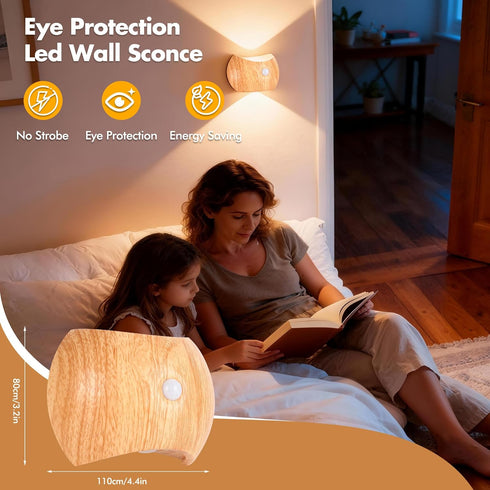 Set 2 Motion Sensor Wall Lights Indoor - Rechargeable Wall Lights Up & Down, Wireless Battery Operated Wall Sconce