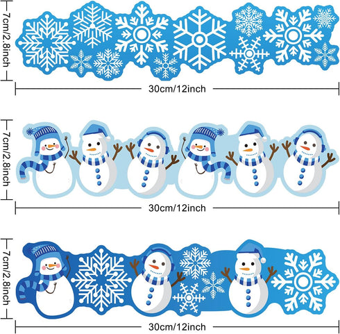 Spakon 60Ft Winter Snowflake Bulletin Board Border, Snowman Decorative Rolled Trim for School Classroom Office Wall