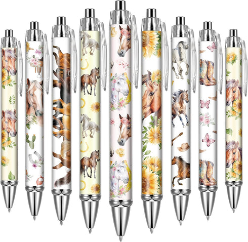 Horse Ballpoint Pens Supplies - 24 Pcs Retractable Office Gifts Supplies, Horses Black Ink Pen, Smooth Fine Point
