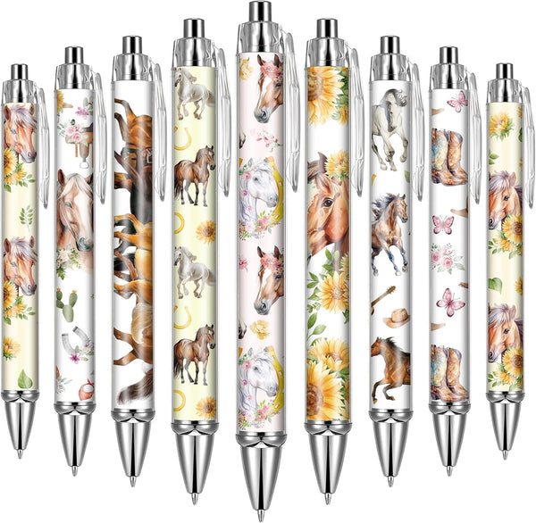 Horse Ballpoint Pens Supplies - 24 Pcs Retractable Office Gifts Supplies, Horses Black Ink Pen, Smooth Fine Point