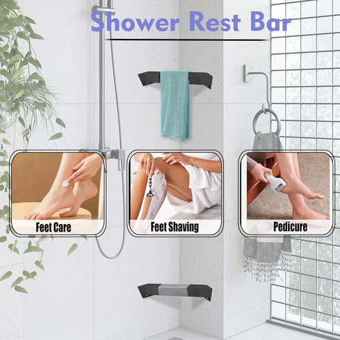 LIWEIKE Shower Foot Rest for Shaving Legs Non-Slip Scrub Corner Shower Footrest Bar Sturdy Stainless Steel Bathroom