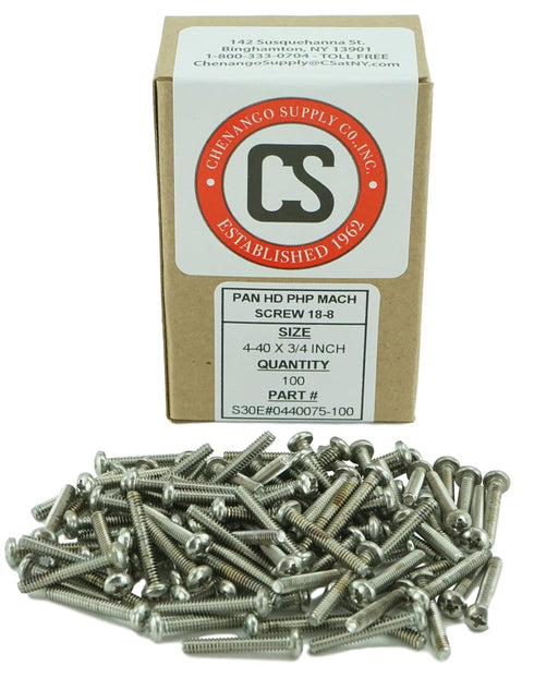 Stainless Steel Pan Head Machine Screws - 4-40 x 5/8", Full Thread, Phillips Drive, 18-8