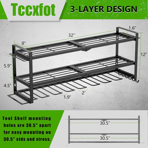 Tccxfot 3 8 Power Tool Organizer - Layer Drill Holder Wall Mount, Storage Rack for Garage Organization, Large Tool