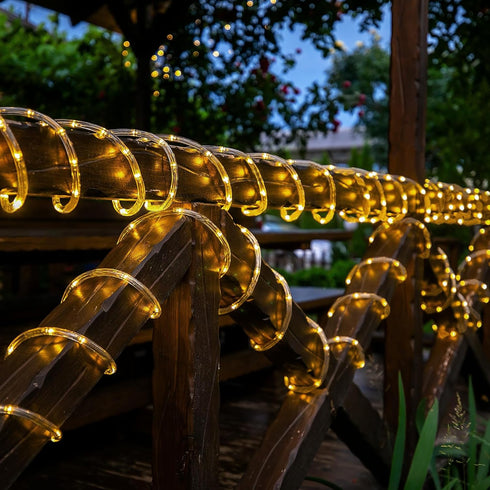 66ft 200LED 8 Solar Rope Lights, Solar String Lights, Modes Waterproof Solar Powered Outdoor Light, Flexible Clear Tube