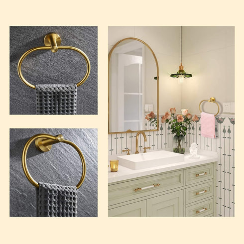 Suyar Brushed Gold Towel Ring - SUS304 Stainless Steel Towel Holder, Wall Mounted Hand Towel Rack for Bathroom