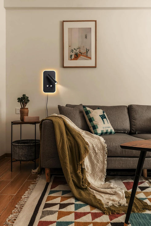 AWEKLIY Dimming, 3000K Wall-Mounted LED Bedside Reading Light Plug-in, with USB Charging Port, Stepless Touch Warm