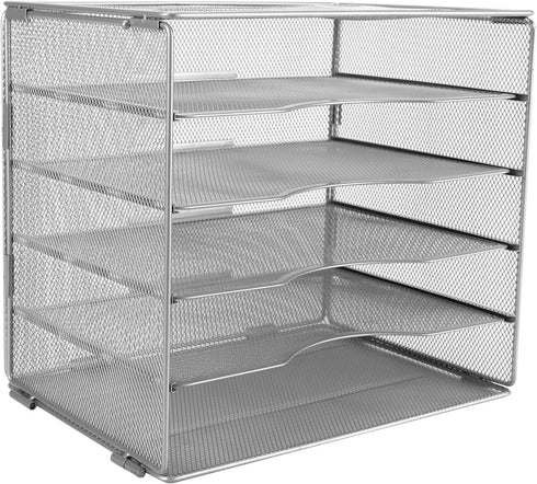 EasyPAG Mesh Office Paper Organizer 5 Tier Desk Letter Tray File Sorter for Office and Home | Screws Free Design,Silver by EasyPAG