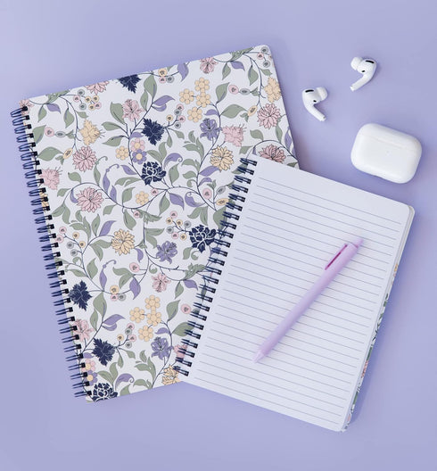 Steel Mill & Co Cute Floral Mini Spiral Notebook, 8.25" x 6.25" Journal with Durable Hardcover, 160 Lined Pages, Purple