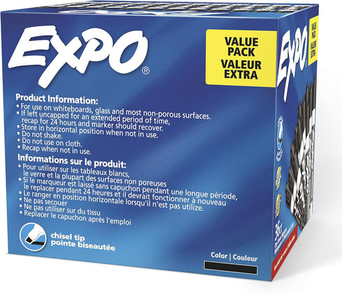 EXPO Dry Erase Markers, Chisel Tip, Black, Low-Odor, Pack of 36 for Whiteboards and Home Offices