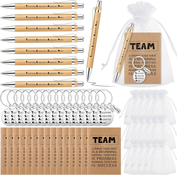 Geyoga 100 Pcs Team Gift Keychains, Employee Appreciation Notepad Gifts, Motivational Notebook, Bamboo Ballpoint Pen