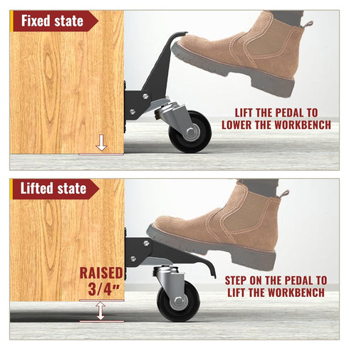 HOLKIE Retractable Heavy Duty Casters with Lifting Function, Maximum Load of 700 lbs for Workbenches
