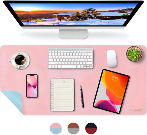 CCOCC Dual-Sided Desk Mat Large 31x15in Waterproof PU Leather Desk Pad Mouse Pad