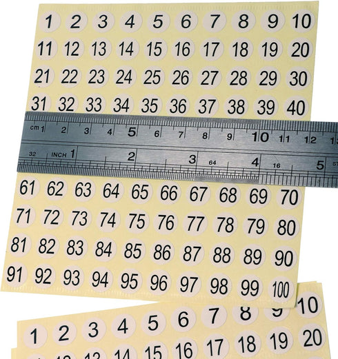 Mini Skater 15 Sheets Number Stickers 1 to 100 Small Self Adhesive Round 2/5 Inch Diameter for Office Storage Inventory