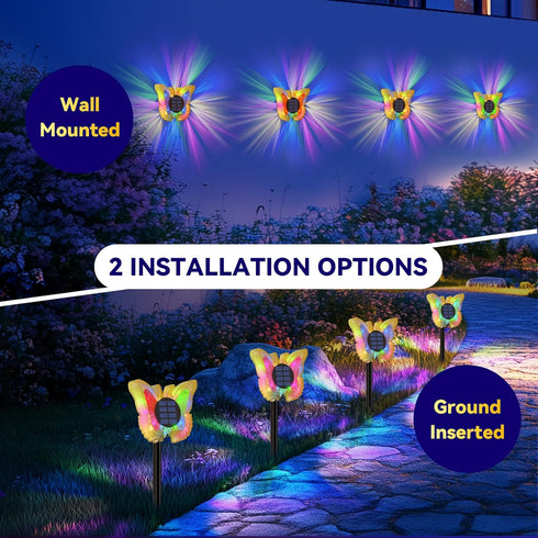 3D Glow-2-in-1 (4 Pack) Solar Butterfly Lights Outdoor-Color-Changing Wall & Ground-Butterfly Lights