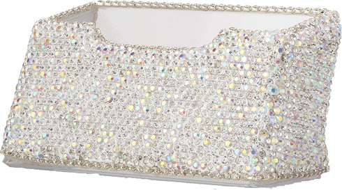 TISHAA Bling Business Card Holder Stand, Luxury Display Pocket Case for Office Desk Organizer with White Crystal