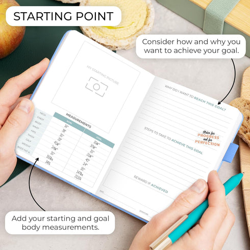 Clever Fox Food Journal Pocket - Daily Food Diary and Meal Planner to Track Calories & Nutrients, Light Blue