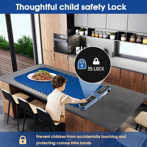 LPZNUYVC 9 Settings, Food Warming Mat, Silicone Heating Tray with Temperature Foldable Quick Heating Pad, Kids Lock