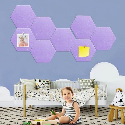Thick Hexagon Felt Board Tiles 8 Pcs Self-Adhesive with Multi-Color Push Pins for Home Office Classroom