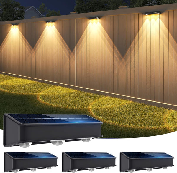 Solar Fence Lights 3-Lens Wall Lights Outdoor Waterproof 3-Colors Solar Garden Lights