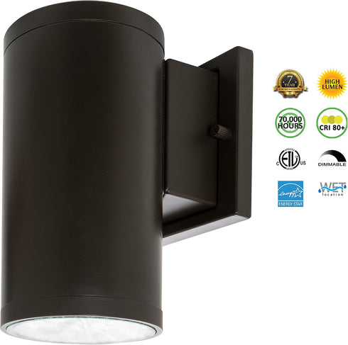 Dimmable CRI80+ IP65 (15W 5000K Westgate Lighting Outdoor LED Cylinder Light - Up/Down Wall Sconce Lamp Fixture W/COB